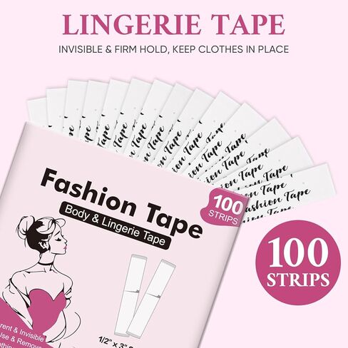 100 Strips Double Sided Fashion Tape for Clothes – Hypoallergenic Invisible Fabric Tape, Strong Hold Body Tape for Dresses/Necklines, Skin-Friendly Clothing Tape in Saudi Arabia
