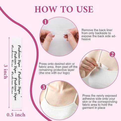 100 Strips Double Sided Fashion Tape for Clothes – Hypoallergenic Invisible Fabric Tape, Strong Hold Body Tape for Dresses/Necklines, Skin-Friendly Clothing Tape in Saudi Arabia