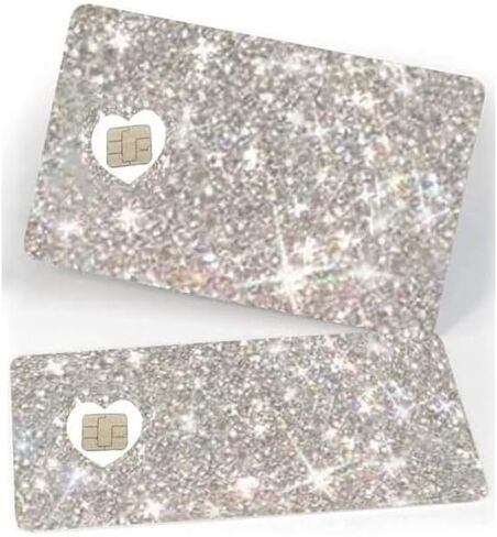 ExotixCard الملصق الأصلي العاكس Ultra Bling Debit - غلاف بطاقة الائتمان اللامع القابل للإزالة، معلومات خلفية ساطعة بشكل خاص، بدون فقاعات، غطاء بطاقة مقاوم للماء فضي على شكل قلب الحب الجليدي in Kuwait