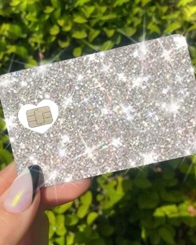 ExotixCard الملصق الأصلي العاكس Ultra Bling Debit - غلاف بطاقة الائتمان اللامع القابل للإزالة، معلومات خلفية ساطعة بشكل خاص، بدون فقاعات، غطاء بطاقة مقاوم للماء فضي على شكل قلب الحب الجليدي in Kuwait