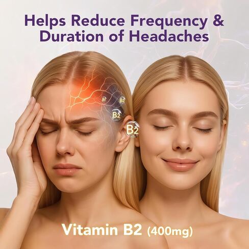 علكات فيتامين ب2 400 مجم | ريبوفلافين 400 مجم مع CoQ10 150 مجم، مغنيسيوم 200 مجم | فيتامين ب2 400 ملجم للأطفال والكبار، الجهاز العصبي وصحة الجلد | 60 قطعة نباتية قابلة للمضغ | ليمون (حزمة 2). in Kuwait