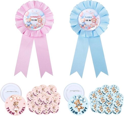 52 PCS Bear Gender Reveal Decorations - TrinhGuo Bear Gender Reveal Party Favors, Recuerdos para Revelacion De Genero, 2 Mommy & Daddy to Be Badge Pins and 50 Team Boy Or Girl Button Pins in Saudi Arabia