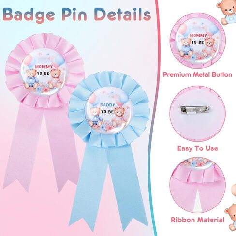 52 PCS Bear Gender Reveal Decorations - TrinhGuo Bear Gender Reveal Party Favors, Recuerdos para Revelacion De Genero, 2 Mommy & Daddy to Be Badge Pins and 50 Team Boy Or Girl Button Pins in Saudi Arabia