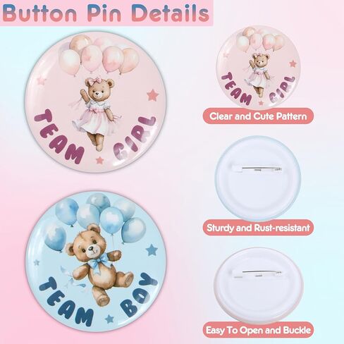 52 PCS Bear Gender Reveal Decorations - TrinhGuo Bear Gender Reveal Party Favors, Recuerdos para Revelacion De Genero, 2 Mommy & Daddy to Be Badge Pins and 50 Team Boy Or Girl Button Pins in Saudi Arabia