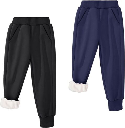 BIG ELEPHANT Boys Girls Fleece Lined Sweatpants, Winter Warm Soft Cotton Elastic Waist Kids Jogger Pants with Pockets in Saudi Arabia