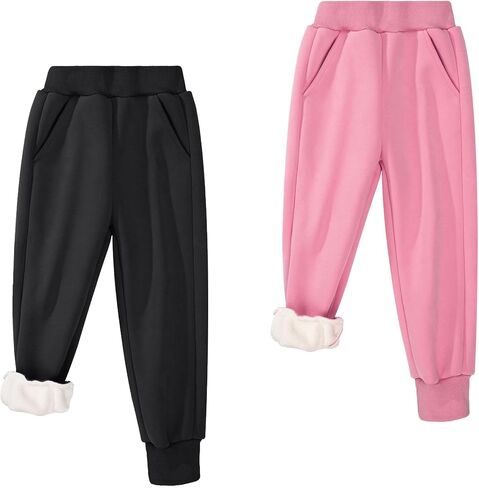 BIG ELEPHANT Boys Girls Fleece Lined Sweatpants, Winter Warm Soft Cotton Elastic Waist Kids Jogger Pants with Pockets in Saudi Arabia