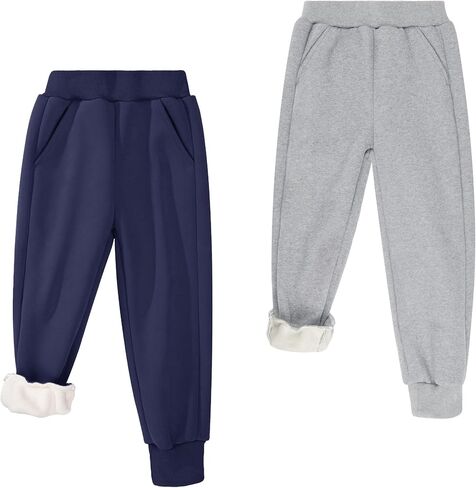 BIG ELEPHANT Boys Girls Fleece Lined Sweatpants, Winter Warm Soft Cotton Elastic Waist Kids Jogger Pants with Pockets in Saudi Arabia