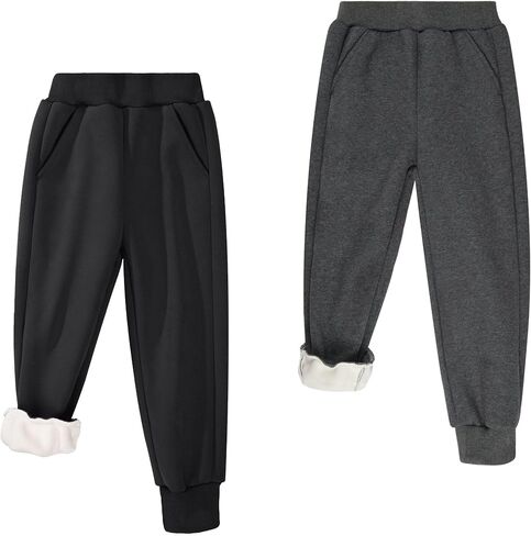 BIG ELEPHANT Boys Girls Fleece Lined Sweatpants, Winter Warm Soft Cotton Elastic Waist Kids Jogger Pants with Pockets in Saudi Arabia