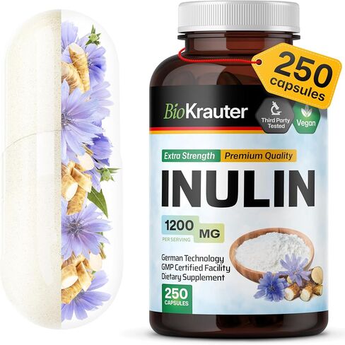 Inulin Powder Capsules - Organic Fiber Supplement - 1200mg Chicory Root Fiber Pills for Digestive Support - Pure Soluble Fiber Supplements - 100 Vegan Tablets in Kuwait