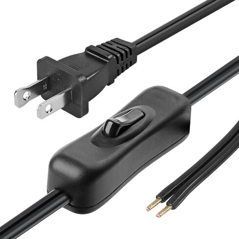Lamp Cord has Button Switch UL304 2A/120V,Plug,Stripped Ends Ready for Wiring 18 AWG SPT-2, Black (12FT) in Saudi Arabia