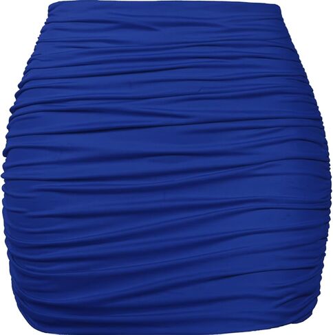 Women's Ruched Mini Skirt, Stretchy Bodycon Dance Skirt in Royal Blue, Hot Pink, Wine Red, High Waisted Pencil Skirt in Saudi Arabia