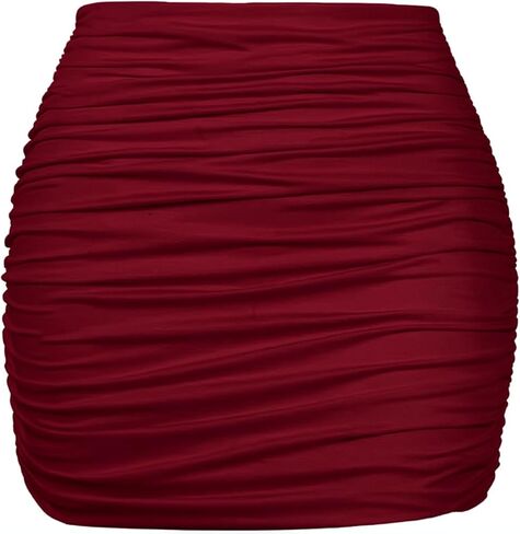 Women's Ruched Mini Skirt, Stretchy Bodycon Dance Skirt in Royal Blue, Hot Pink, Wine Red, High Waisted Pencil Skirt in Saudi Arabia