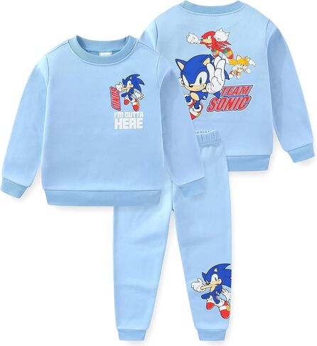 طقم سويت شيرت وسروال بياقة دائرية للأولاد من SEGA Sonic the Hedgehog مكون من قطعتين للأطفال الصغار والكبار in Saudi Arabia