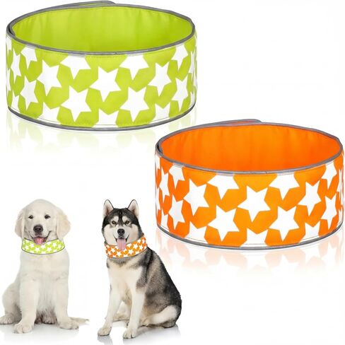 Paterr 2 Pcs Reflective Dog Collar High Visibility Adjustable Pet Collars with Quick Release Fastener Comfortable Dog Walking Accessories for Small Medium Large PET Puppy, Orange and Fluorescent Green in Kuwait
