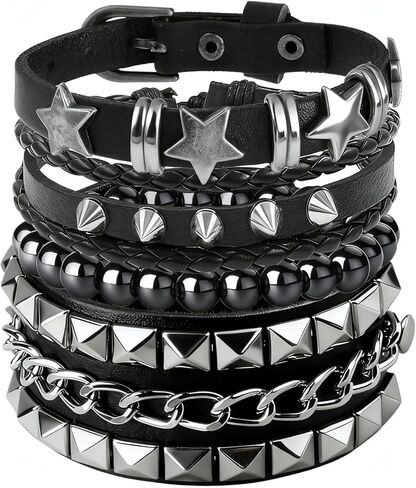 4 قطعة نجوم النساء مسنبل رصع الجلود التفاف الكفة الأساور مجموعة ل Vintage 80s النساء الرجال ايمو القوطي الشرير الصخرة اكسسوارات in Kuwait