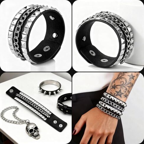 4 قطعة نجوم النساء مسنبل رصع الجلود التفاف الكفة الأساور مجموعة ل Vintage 80s النساء الرجال ايمو القوطي الشرير الصخرة اكسسوارات in Kuwait