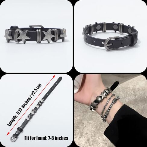 4 قطعة نجوم النساء مسنبل رصع الجلود التفاف الكفة الأساور مجموعة ل Vintage 80s النساء الرجال ايمو القوطي الشرير الصخرة اكسسوارات in Kuwait