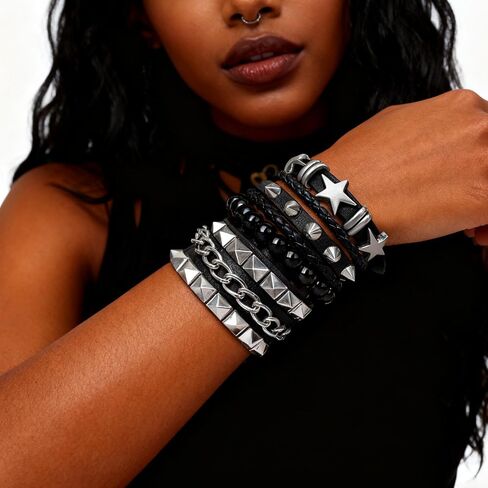 4 قطعة نجوم النساء مسنبل رصع الجلود التفاف الكفة الأساور مجموعة ل Vintage 80s النساء الرجال ايمو القوطي الشرير الصخرة اكسسوارات in Kuwait