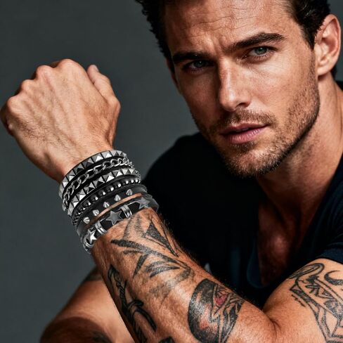 4 قطعة نجوم النساء مسنبل رصع الجلود التفاف الكفة الأساور مجموعة ل Vintage 80s النساء الرجال ايمو القوطي الشرير الصخرة اكسسوارات in Kuwait