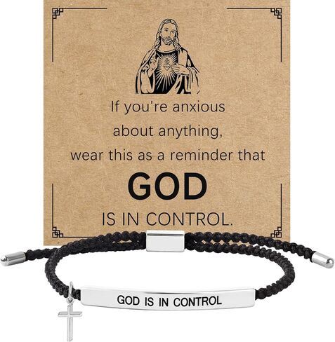 God Is In Control Bracelet Inspirational Bracelets For Women Men Adjustable Braided Stainless Steel Engraving Tube Cross Bracelet Faith Christian Birthday Festival Gifts Jewelry in Saudi Arabia