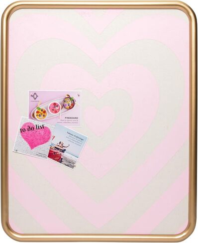 لوحة إعلانات من القماش المزخرف بإطار من القماش مع إطار ذهبي، لوحة إعلانات عصرية للملاحظات والصور والتذكيرات، بديل لغرفة النوم، والنوم، والمكتب (قماش طباعة القلوب) in Kuwait