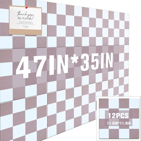 Geyoga 12 Pcs Cork Board for Wall 12 x 12 Inch Retro Colorful Checkered Bulletin Board Acoustic Wall Panels Boho Felt Tiles Cute Self Adhesive Hanging Decor for Office Home Classroom(Pink Plaid) in Saudi Arabia