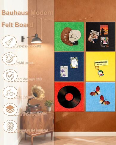 6 PCS Bulletin Board, 11 inches Decorative Felt Board, 0.35“ Thick Freely Combined Photo Display Board, 3D Wall Panels Peel and Stick for School Home Kitchen Office Walls(Square) in Saudi Arabia