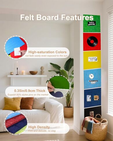 6 PCS Bulletin Board, 11 inches Decorative Felt Board, 0.35“ Thick Freely Combined Photo Display Board, 3D Wall Panels Peel and Stick for School Home Kitchen Office Walls(Square) in Saudi Arabia