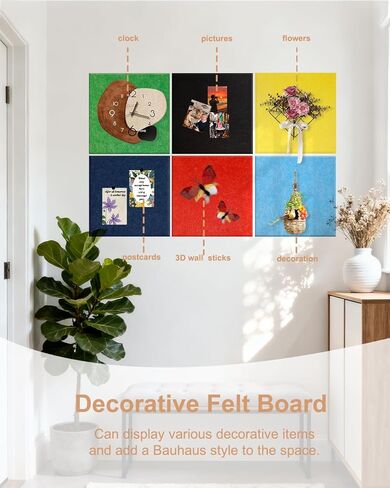 6 PCS Bulletin Board, 11 inches Decorative Felt Board, 0.35“ Thick Freely Combined Photo Display Board, 3D Wall Panels Peel and Stick for School Home Kitchen Office Walls(Square) in Saudi Arabia