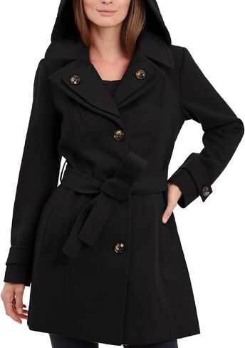 LONDON FOG womens Double Lapel Thigh Length Button Front Wool Coat With Belt in Saudi Arabia