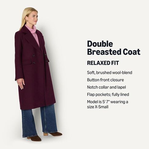 معطف طويل من مزيج الصوف من Amazon Essentials (Demi's Pick) مريح ومزدوج الصدر in Kuwait
