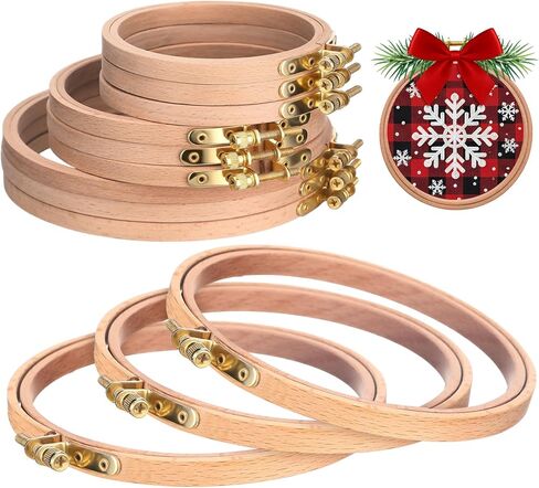 DoubleFill 9 Pcs Round Embroidery Hoops Sizes from 3.5 in to 5.3 in Frame Circle Rubber Hoops Ring Hanging Display Cross Stitch Ornament Gift Vintage Imitated Wood Frame Kits for Craft Sewing Gifts in Kuwait