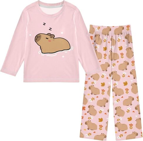 senya Cute Capybara Flying Pajamas 2 Piece Set Long Sleeve Soft Sleepwear for 3-11 Years in Saudi Arabia