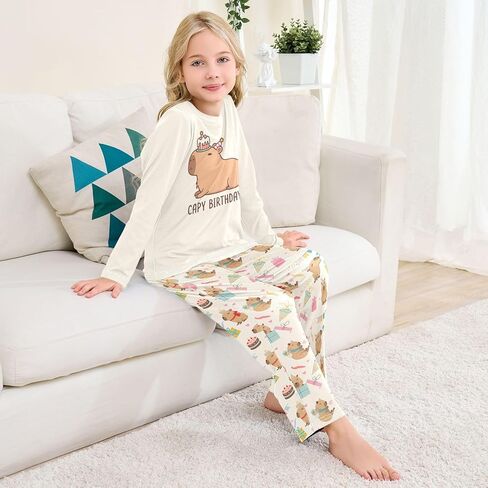 senya Cute Capybara Flying Pajamas 2 Piece Set Long Sleeve Soft Sleepwear for 3-11 Years in Saudi Arabia