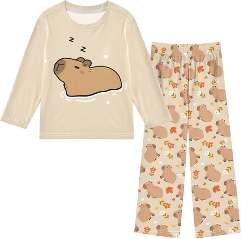senya Cute Capybara Flying Pajamas 2 Piece Set Long Sleeve Soft Sleepwear for 3-11 Years in Saudi Arabia