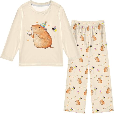 senya Cute Capybara Flying Pajamas 2 Piece Set Long Sleeve Soft Sleepwear for 3-11 Years in Saudi Arabia
