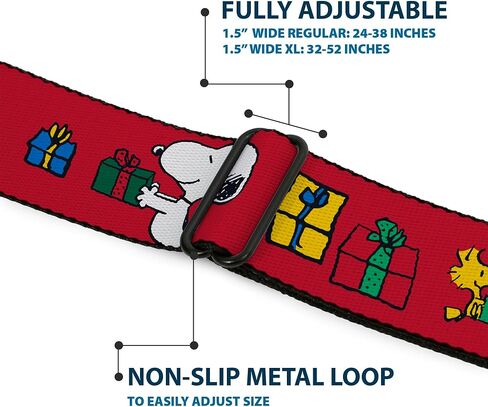 Peanuts Belt, Seatbelt Buckle Belt, Snoopy and Woodstock Holiday Gift Exchange Pose Red, Adjustable in Saudi Arabia