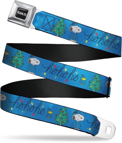 Peanuts Belt, Seatbelt Buckle Belt, Snoopy and Woodstock Holiday Puffer Jacket Ho Ho Pose Blue, Adjustable in Saudi Arabia