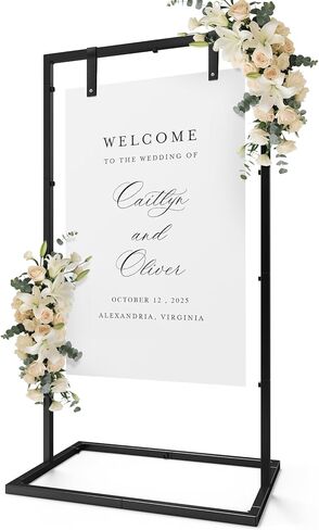 Wedding Sign Holder, Adjustable Welcome Wedding Sign Stand with Leather Sign Hanging Strap, Heavy Duty Easel Stand for Sign, Wedding Seating Chart Stand, Easel for Display, Square Backdrop Stand Black in Saudi Arabia