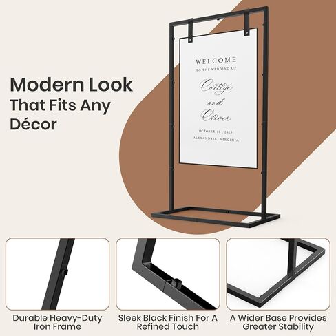 Wedding Sign Holder, Adjustable Welcome Wedding Sign Stand with Leather Sign Hanging Strap, Heavy Duty Easel Stand for Sign, Wedding Seating Chart Stand, Easel for Display, Square Backdrop Stand Black in Saudi Arabia