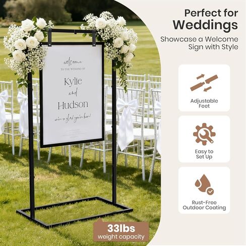 Wedding Sign Holder, Adjustable Welcome Wedding Sign Stand with Leather Sign Hanging Strap, Heavy Duty Easel Stand for Sign, Wedding Seating Chart Stand, Easel for Display, Square Backdrop Stand Black in Saudi Arabia