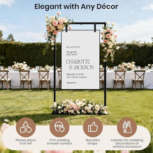 Wedding Sign Holder, Adjustable Welcome Wedding Sign Stand with Leather Sign Hanging Strap, Heavy Duty Easel Stand for Sign, Wedding Seating Chart Stand, Easel for Display, Square Backdrop Stand Black in Saudi Arabia