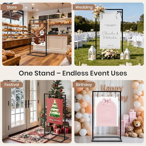 Wedding Sign Holder, Adjustable Welcome Wedding Sign Stand with Leather Sign Hanging Strap, Heavy Duty Easel Stand for Sign, Wedding Seating Chart Stand, Easel for Display, Square Backdrop Stand Black in Saudi Arabia