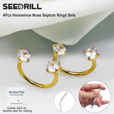 16G Horseshoe Nose Septum Rings for Women Men Hypoallergenic Surgical Steel with Gold Plated Eyebrow Septum Lip Labret Helix Tragus Cartilage Daith Rook Conch Earring Piercing Jewelry in Saudi Arabia