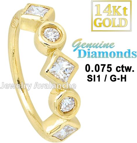 Jewelry Avalanche 20G 14K Yellow Gold Bezel Set Round & Princess Cut Diamond Nose Hoop Ring Twist-open 5/16"(8mm) Nose Ring, Unisex 14KNH104BZY-WD in Saudi Arabia
