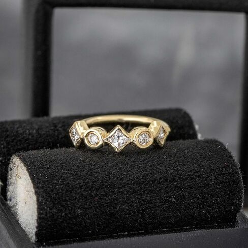 Jewelry Avalanche 20G 14K Yellow Gold Bezel Set Round & Princess Cut Diamond Nose Hoop Ring Twist-open 5/16"(8mm) Nose Ring, Unisex 14KNH104BZY-WD in Saudi Arabia