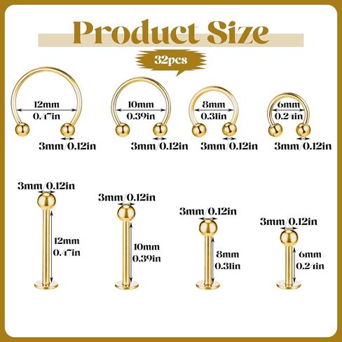 64 PCS Jewelry Lip Barbell Ring Lip Rings Vertical Labret Medusa Snake Bite Earring Piercing Jewelry Helix Earring Daith Tragus Cartilage Studs Steel for Women Men in Saudi Arabia