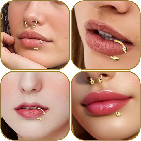 64 PCS Jewelry Lip Barbell Ring Lip Rings Vertical Labret Medusa Snake Bite Earring Piercing Jewelry Helix Earring Daith Tragus Cartilage Studs Steel for Women Men in Saudi Arabia