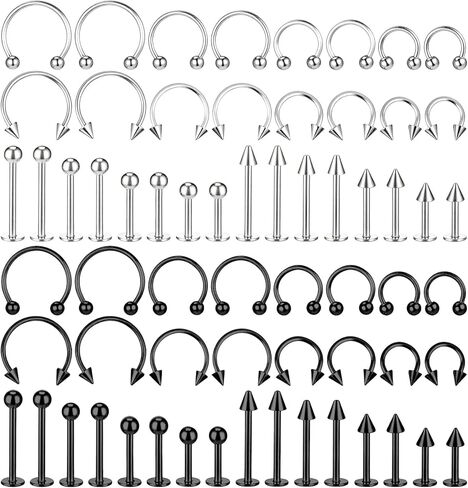 64 PCS Jewelry Lip Barbell Ring Lip Rings Vertical Labret Medusa Snake Bite Earring Piercing Jewelry Helix Earring Daith Tragus Cartilage Studs Steel for Women Men in Saudi Arabia