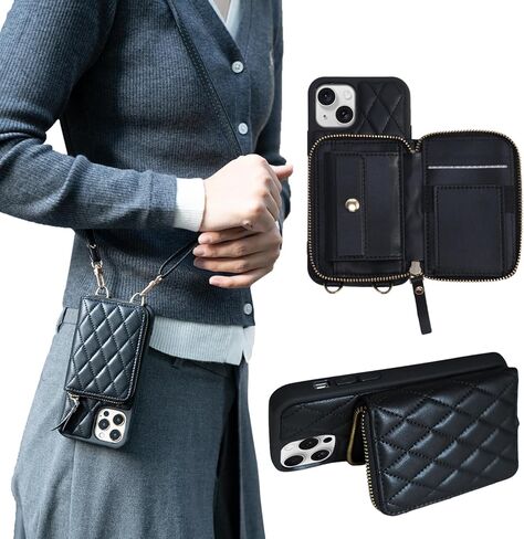 for iPhone 14 Pro Max Wallet Case Crossbody, PU Leather Zipper Handbag Purse Flip Cover Standar, Independent Slot Adjustable Strap Portable 6.7-Inch iPhone Case White in Kuwait